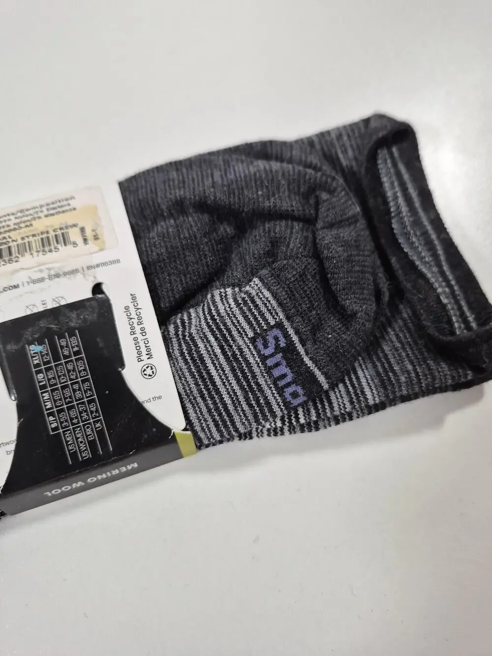 Smartwool Women's M Gray Striped Merino Wool Ultra Light Cushion Crew Socks
